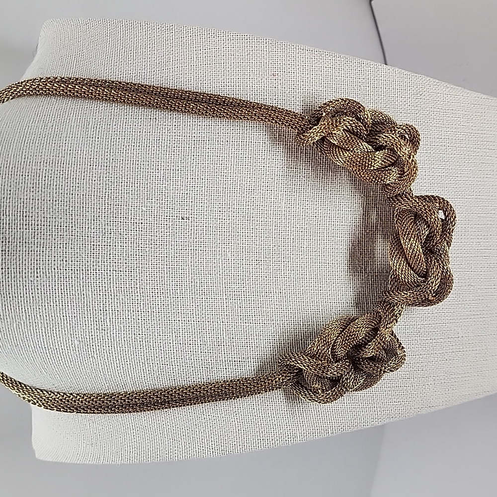 J. Crew Gold Tone Triple Knot Mesh 🪢 Link Chain Necklace